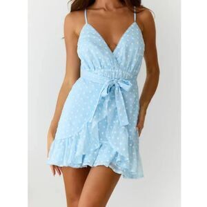 NWT Hello Molly Dancing Delights Mini Dress Light Blue Swiss Dot size 6